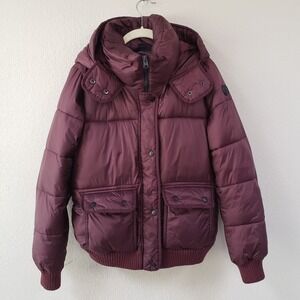 Abercrombie & Fitch Puffer Jacket Small Y2K Hoodie Burgundy Maroon *no Fur Trim